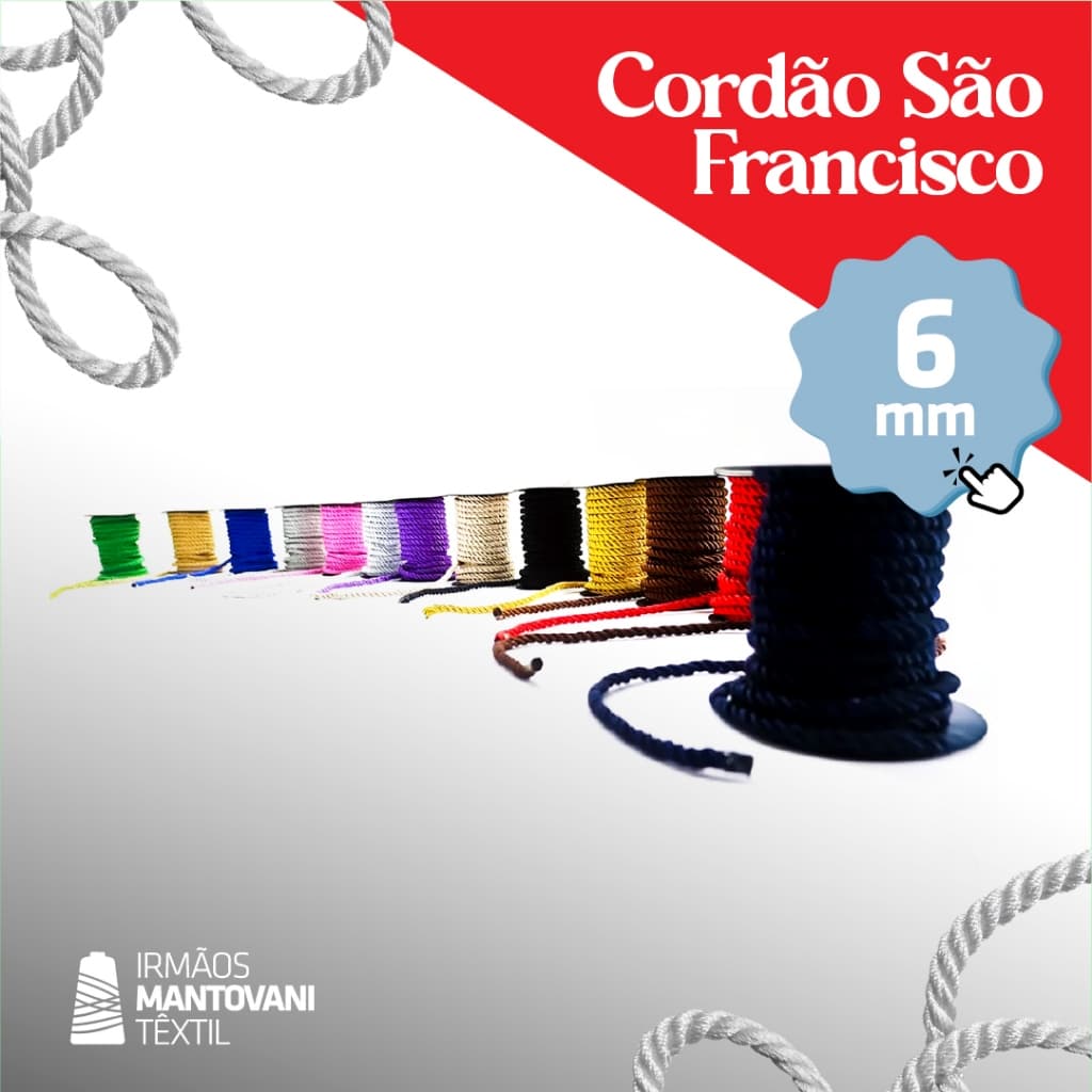 Cordão São Francisco 6mm – 10m Rolo | Artesanato, Decoração, Costura