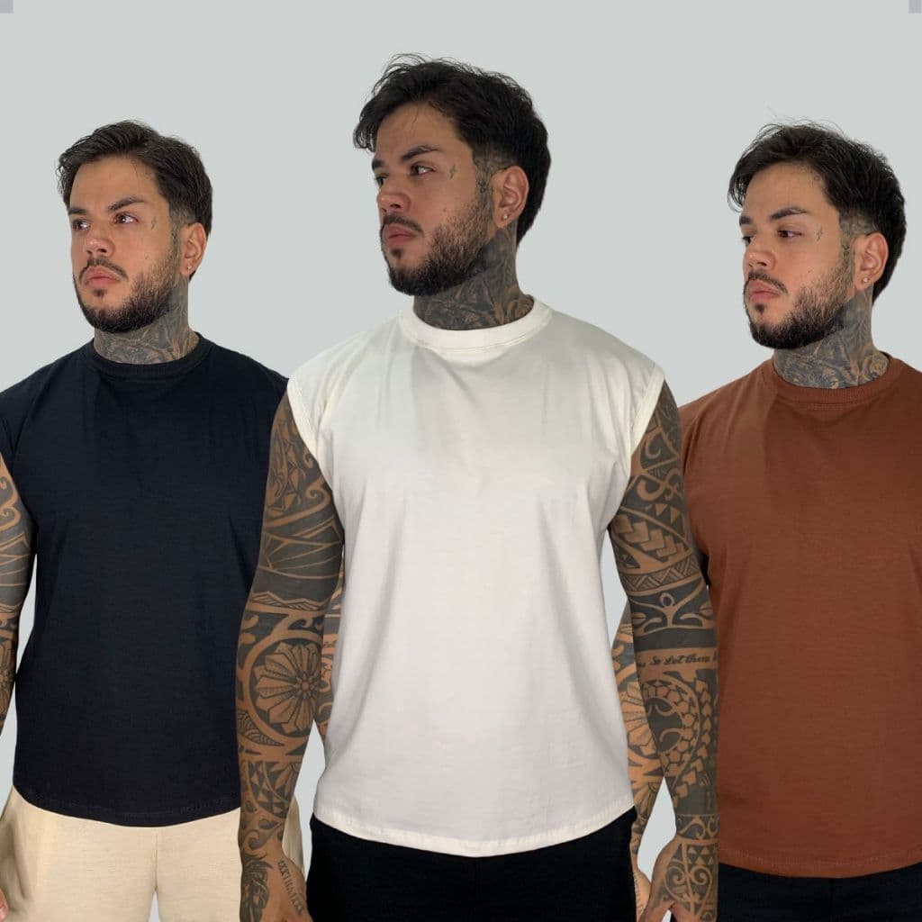 Kit 3 Regata Masculina Malha 30.1 Premium Casual Básica Confortavel