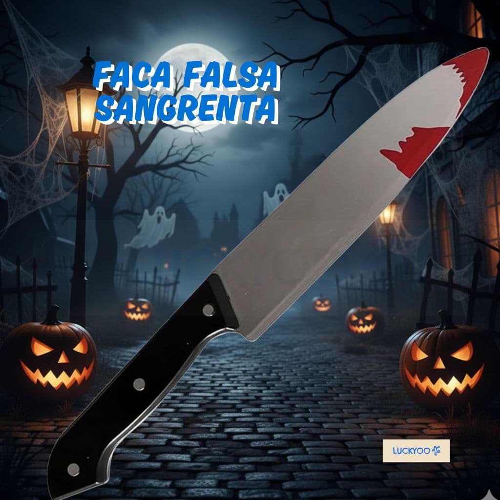 Faca Falsa Sangrenta de Plástico Realista 30cm para Halloween Adereço e Acessório de Fantasia Festa Temáticas Cosplay