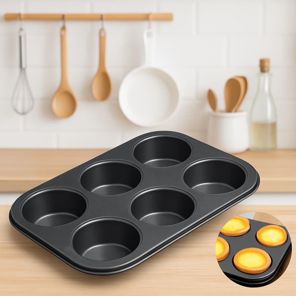Forma de Cupcake 6 Cavidades Antiaderente – Fácil Desenforme / Aço Carbono