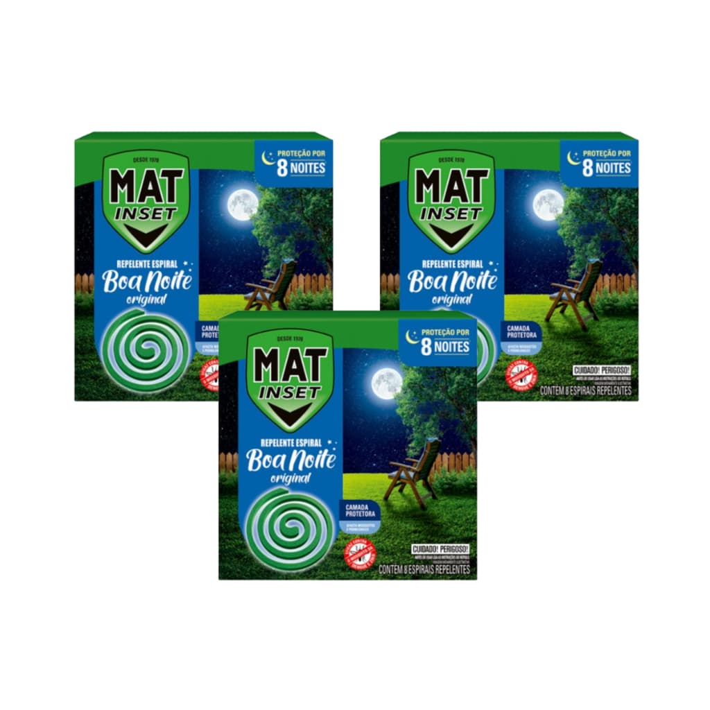 Kit 3 Repelente Espiral Mat Inset Boa Noite - 8 unidades
