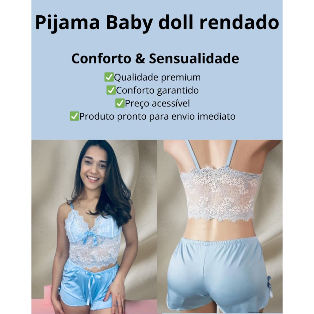 Pijama baby doll feminino/pijama com renda/short doll/conjunto