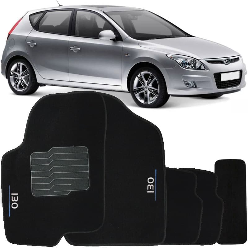 Jogo de Tapete Automotivo Carpete I30 2010 à 2012 Soft Logo Bordado Preto 5 Peças