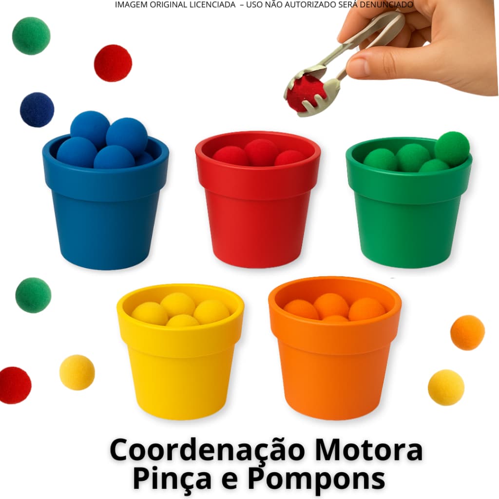 Brinquedo Coordenação Motora fina com pinça e pompons  | Brinquedo Sensorial Educativo | Montessori Infantil | Autismo