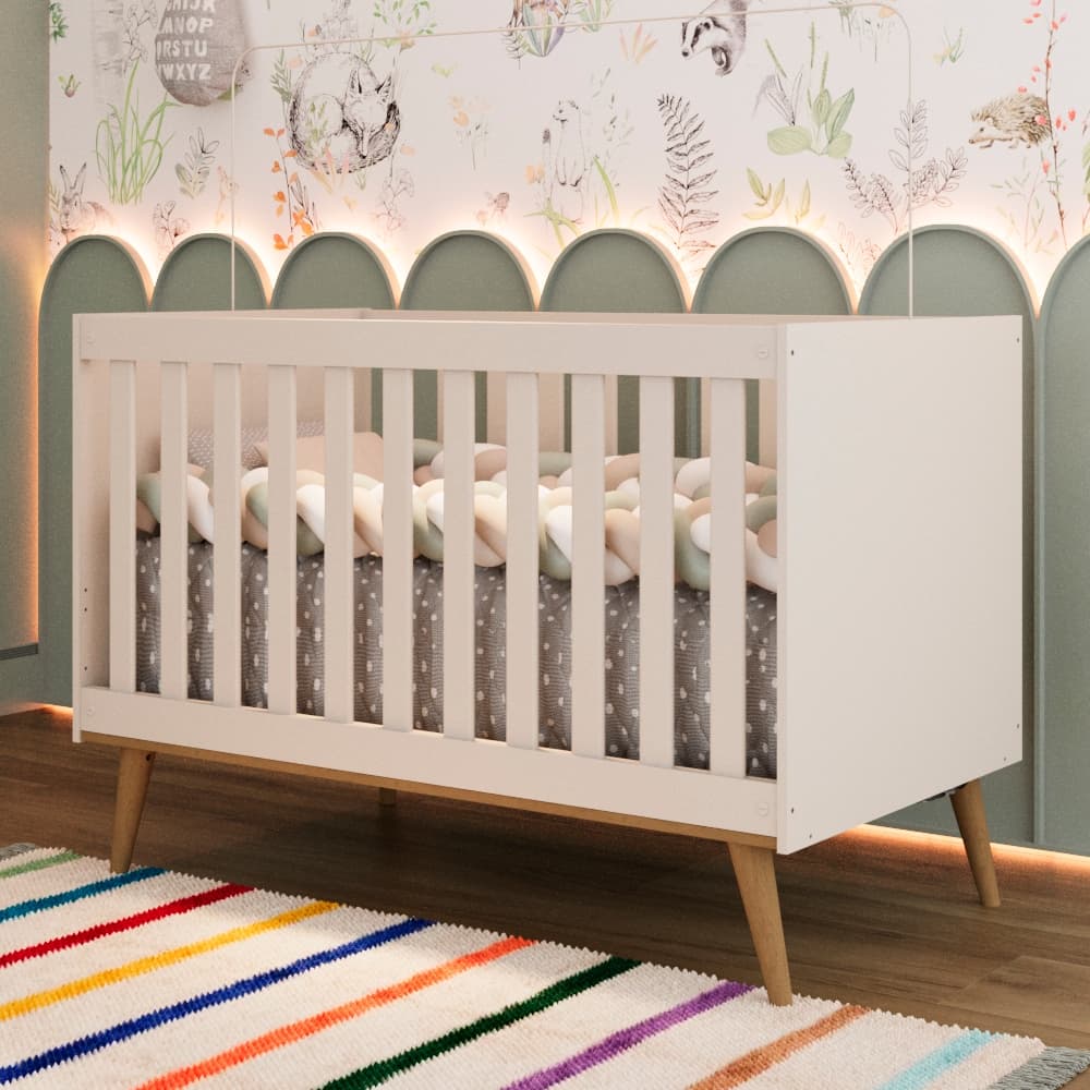 Berço Americano 3 em 1 Retrô Pé Palito Mini Cama Mini Sofá Ludmila MDF Off White