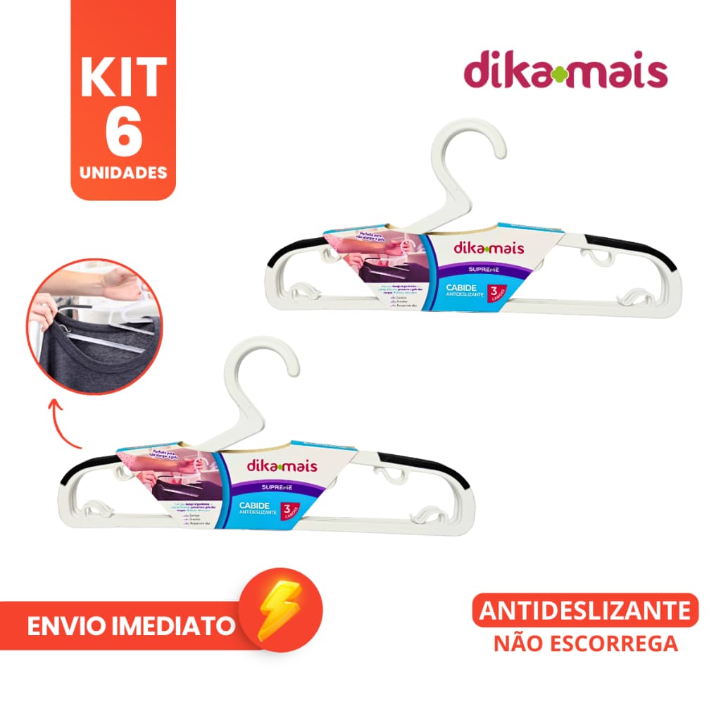 2 Kits Cabide Antideslizante 3 peças Supreme Branco