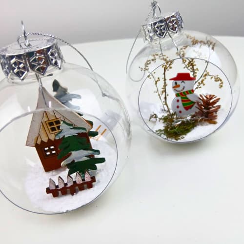 Kit 4 uni Bola De Acrílico Enfeite Para Arvore De Natal com  Boneco De Neve ou Casinha