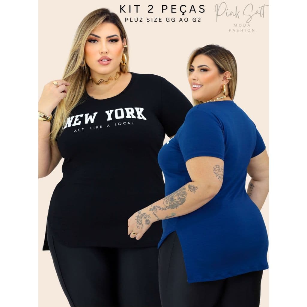 Kit 2 Blusa Pluz Size Academia Feminina Tampa Bumbum Vest Leg Tamanho G ao G2 Tecido Vicolycra