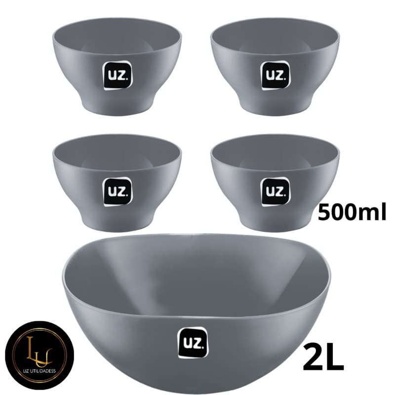 Kit 1 Saladeira 2L com 4 Cumbucas Gold 500ml UZ.
