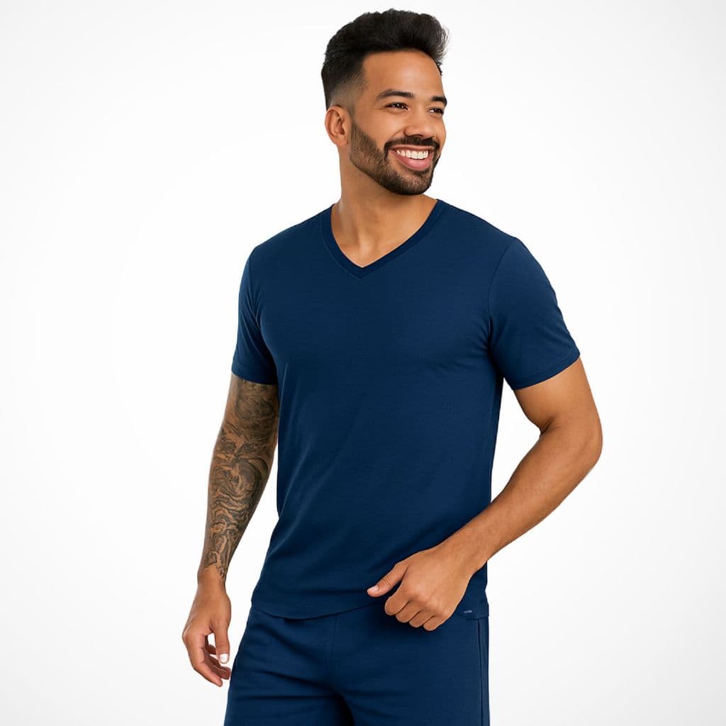 Pijama Masculino Manga Curto De Malha Confortável Original Camisa Bermuda Básico