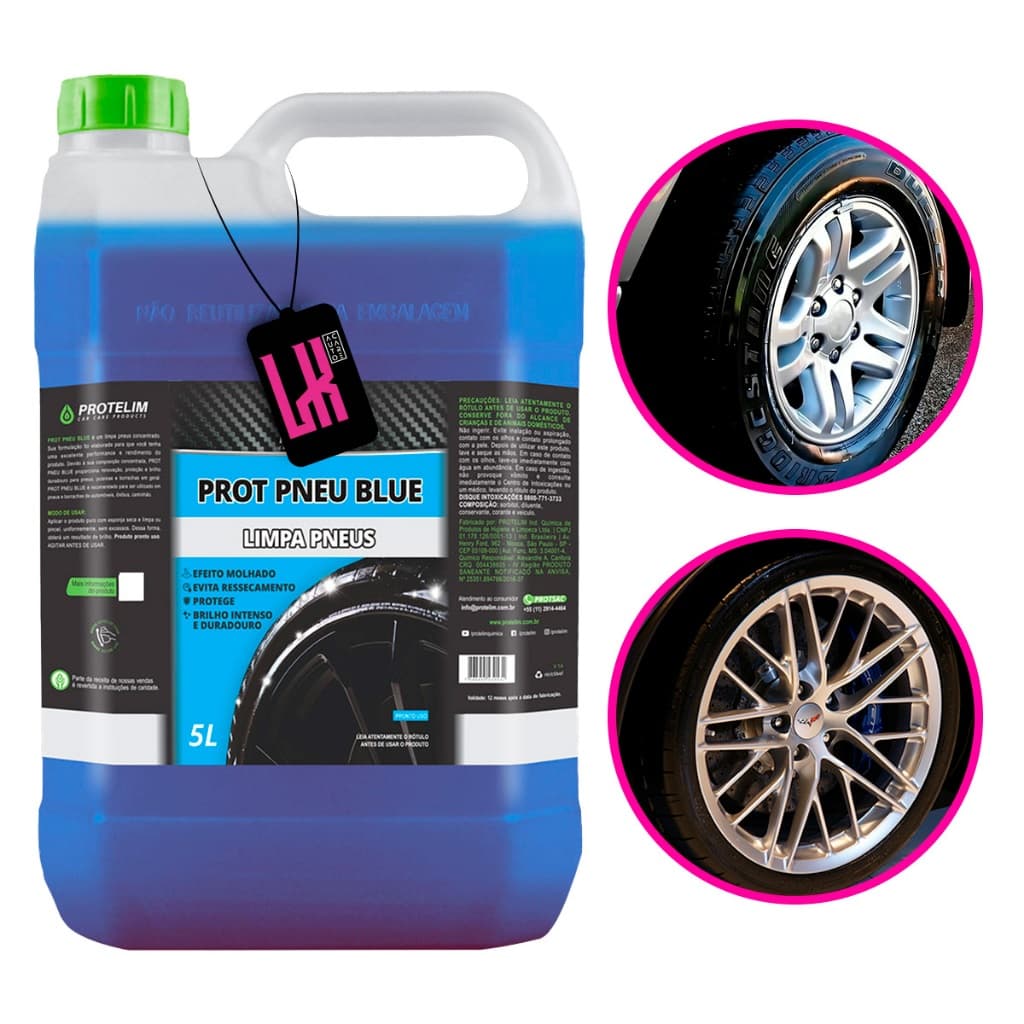 Prot Pneu Blue 5l Protelim Revitalizador Pneu Pretinho Brilho Intenso Toque Seco Carro Lava Rapido