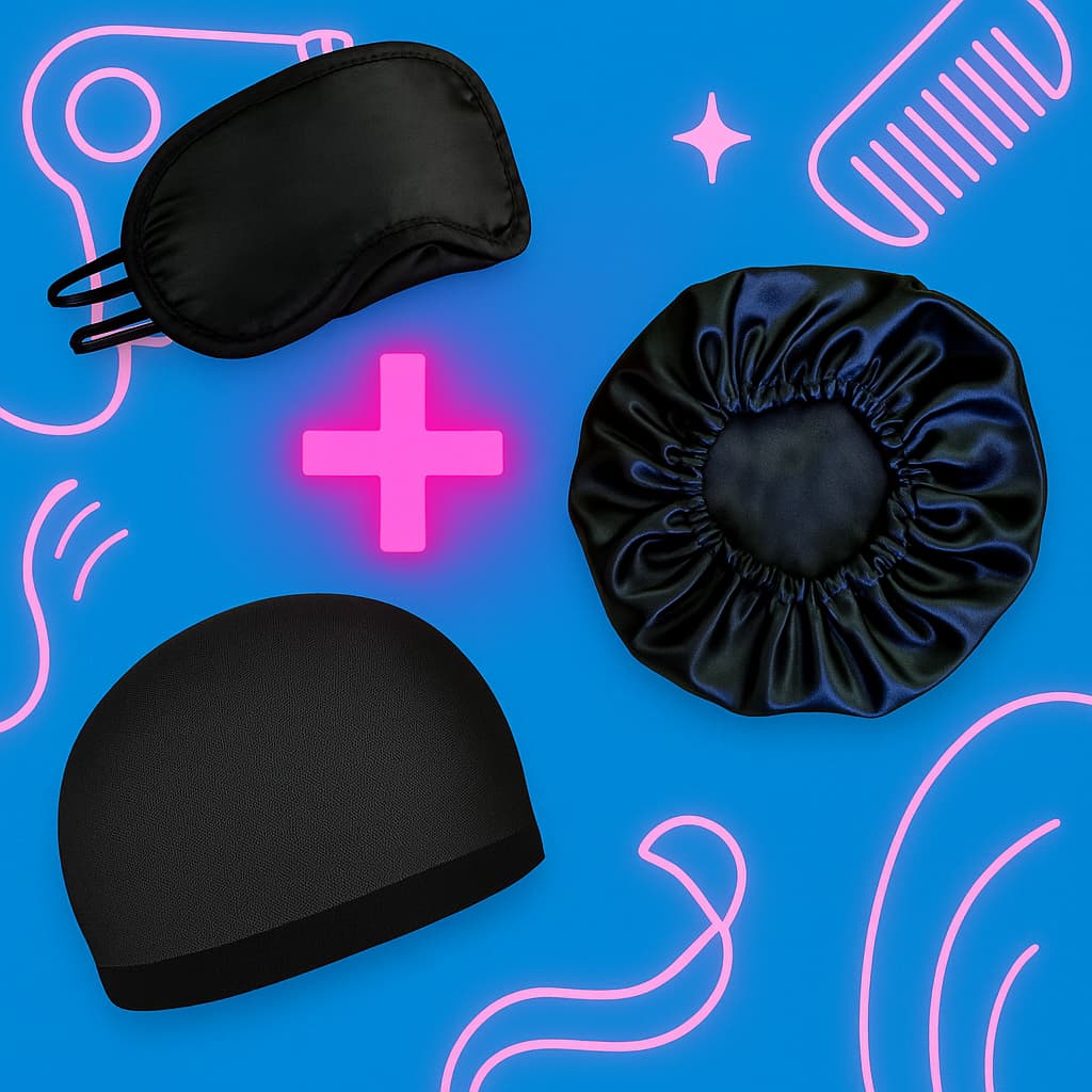 Máscara Tapa Olhos, Touca Cetim e Touca Nero Meia calça Suave Proteção Higiene Beleza Capilar Hj
