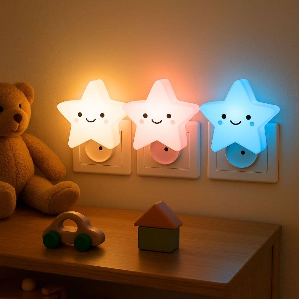 Luz de Tomada Estrela LED Infantil Luminária Noturna Decorativa Várias Cores