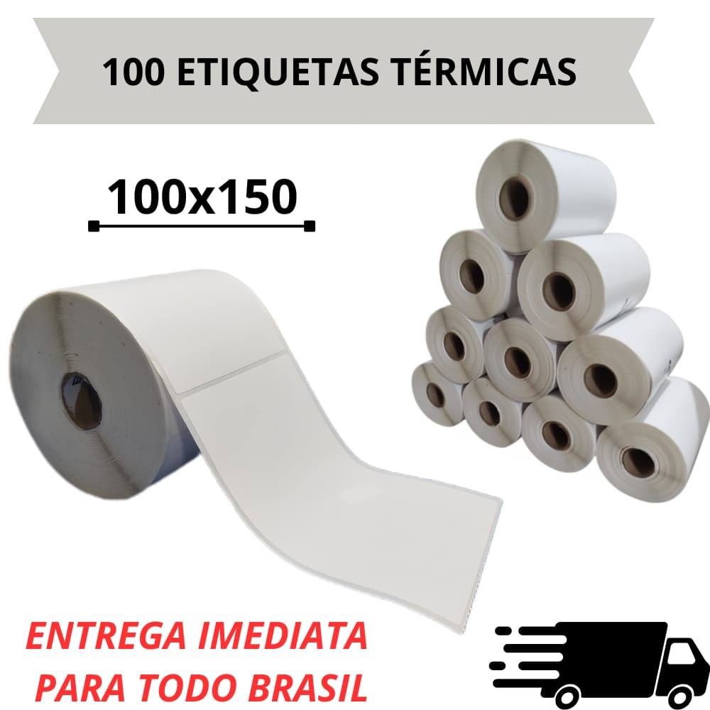 ETIQUETA ADESIVA TÉRMICA 100x150c/serrilha(200 UNI) pra zebra, Elgin, argox e mais