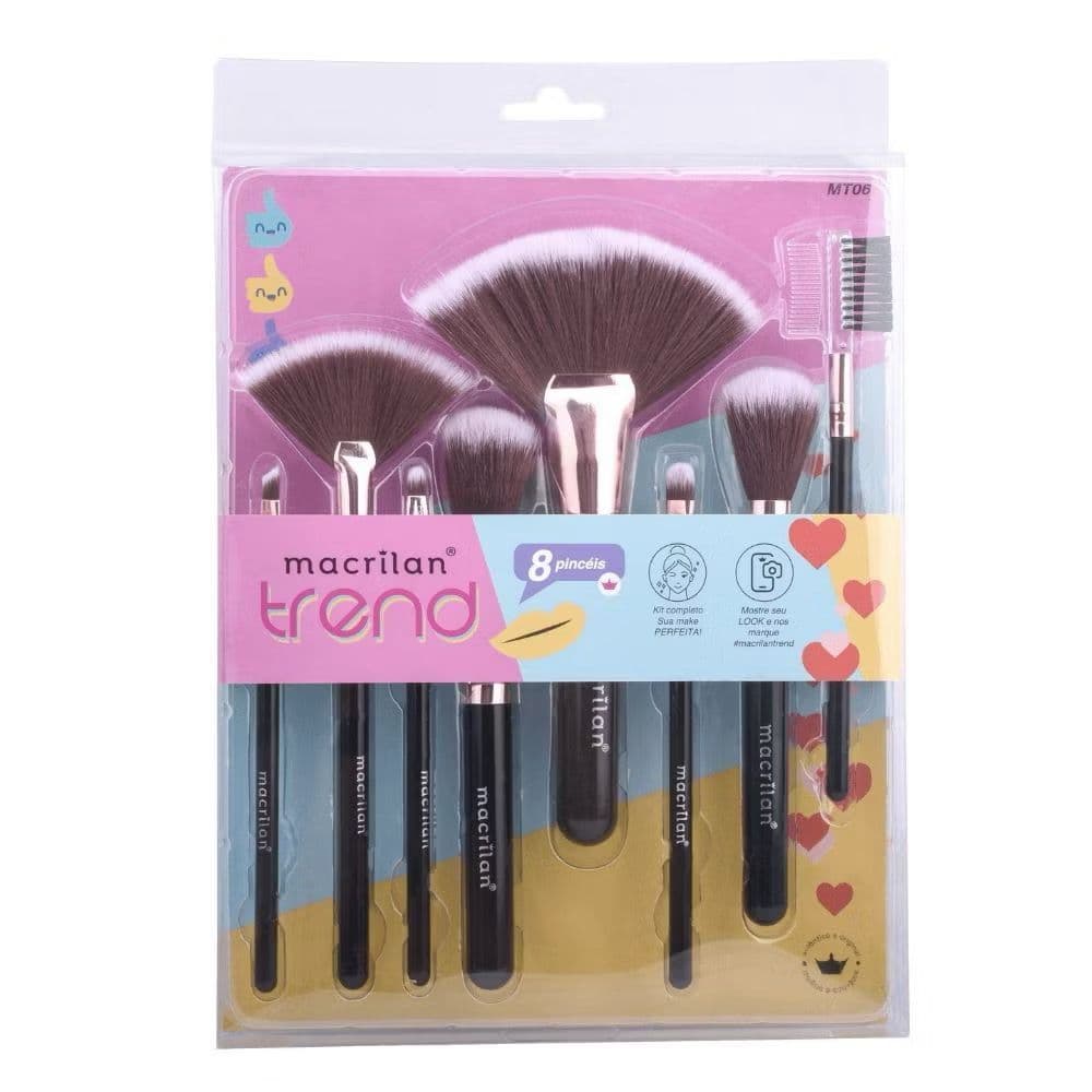 Kit com 8 pincéis para aplicação de maquiagem