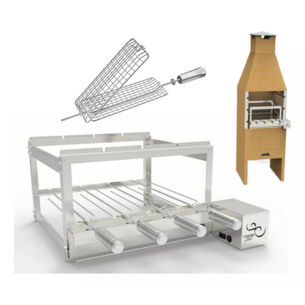 Churrasqueira giratoria 4 espeto de inox + brinde