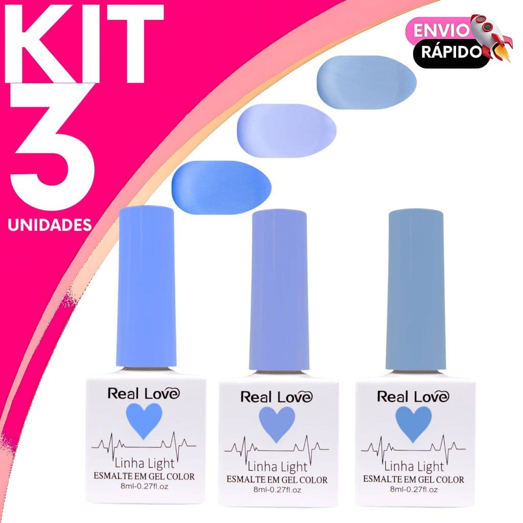 Esmalte em Gel Tons de Azul Real Love Linha Light Secagem Rápida e Alta Durabilidade