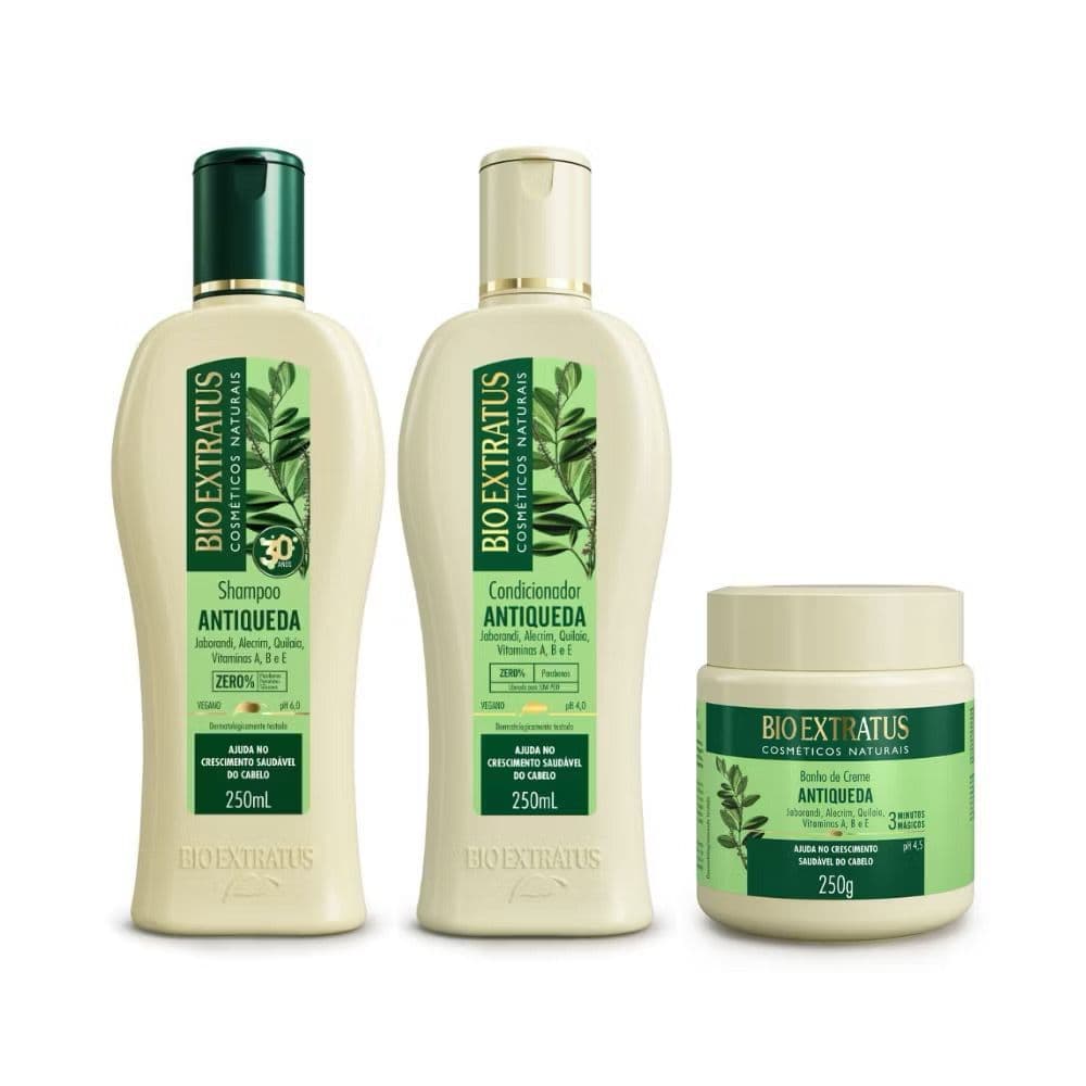 Kit Bio Extratus Antiqueda Jaborandi Shampoo 250ml + Condicionador 250ml + Máscara 250g Crescimento Capilar