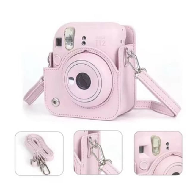 Capa protetora macia de couro PU para câmera Instax Mini 12 com alça de ombro Fujifilm Film Bolsa de viagem para câmera
