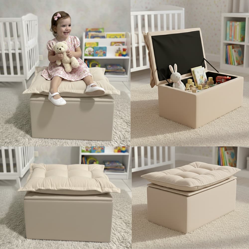 Puff Baú Opala Decorativo Organizador de Brinquedos Quarto Infantil