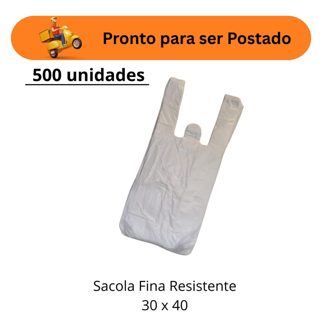 500 unid Sacola Plástica branca lisa Resistente 30 x 40 camiseta virgem fina