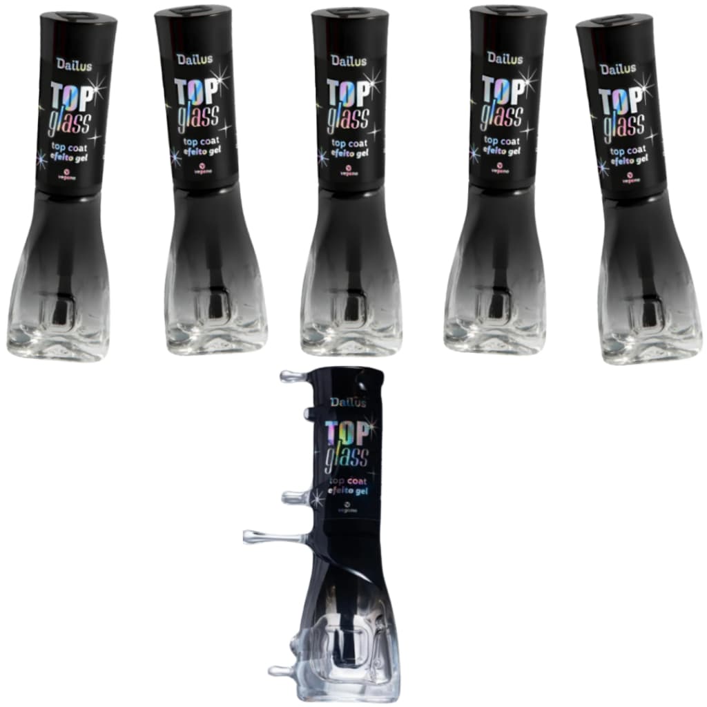 Kit 6 Esmalte Top Glass Dailus - Top Coat Efeito Gel Sem Cabine 8ml