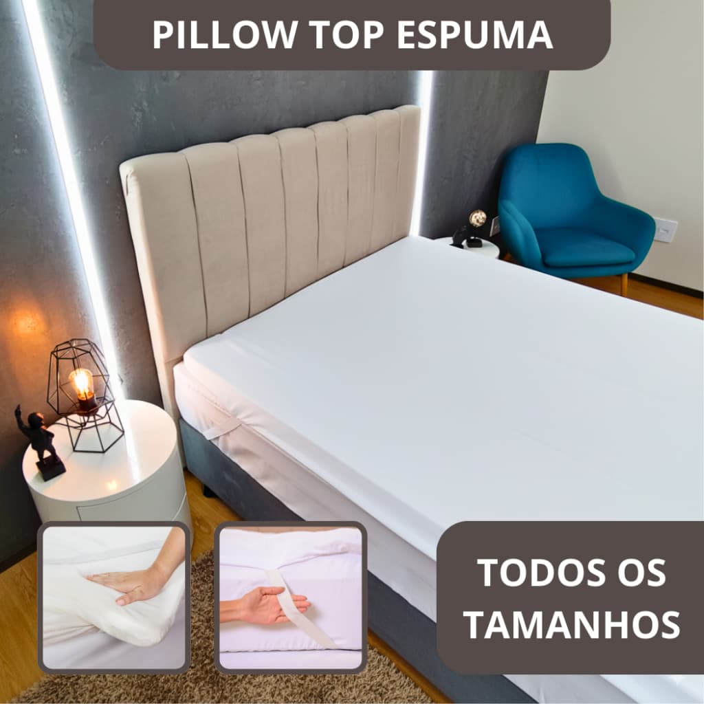 Pillow Top Espuma D18 4cm Efeito Memória Capa 400 Fios Removível e Lavável
