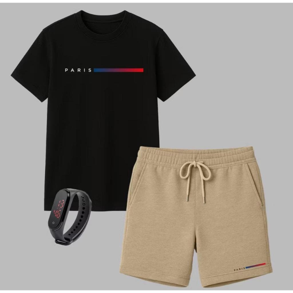 Kit Camiseta e Short Masculino Camisa Algodão Bermuda Moletom