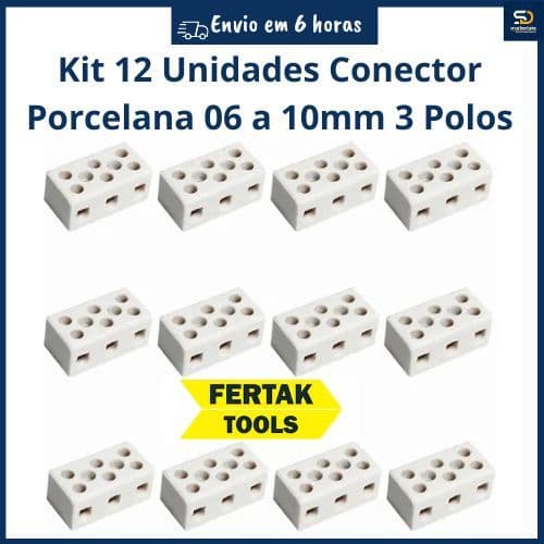 Kit 12 Unidades Conector Sindal Para Chuveiro De Porcelana Louça Fertak 10mm 3 Polos