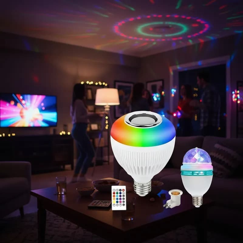 Kit 1 Lâmpada Bluetooth Musical  E 1 Lâmpada Giratória Festa