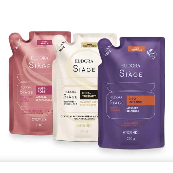 Kit Cronograma Capilar Cabelos Lisos em refil: Liso Intenso, Refil Nutri Rosé, Cica-Therapy, Eudora.