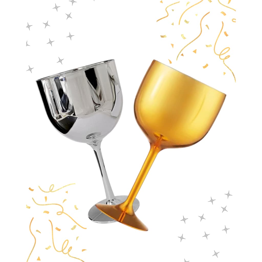 Kit 2 Unidades Taça Gin 500ml Festas Fim de Ano Prata Dourado Cristal Cromado Ano Novo Brinde