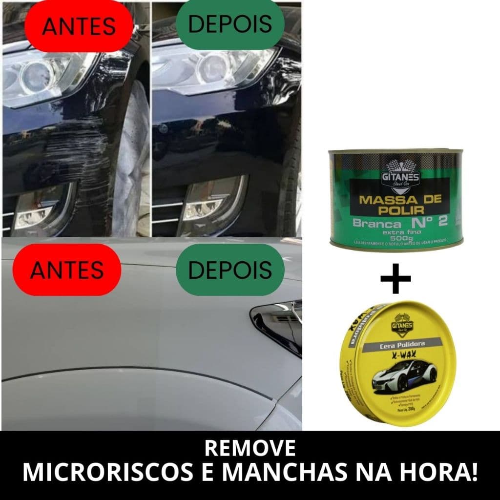 Kit Rápido Polir + Encerar - Remove Riscos Massa de Polir e Cera Polidora Gitanes Brilho Profundo em Minutos