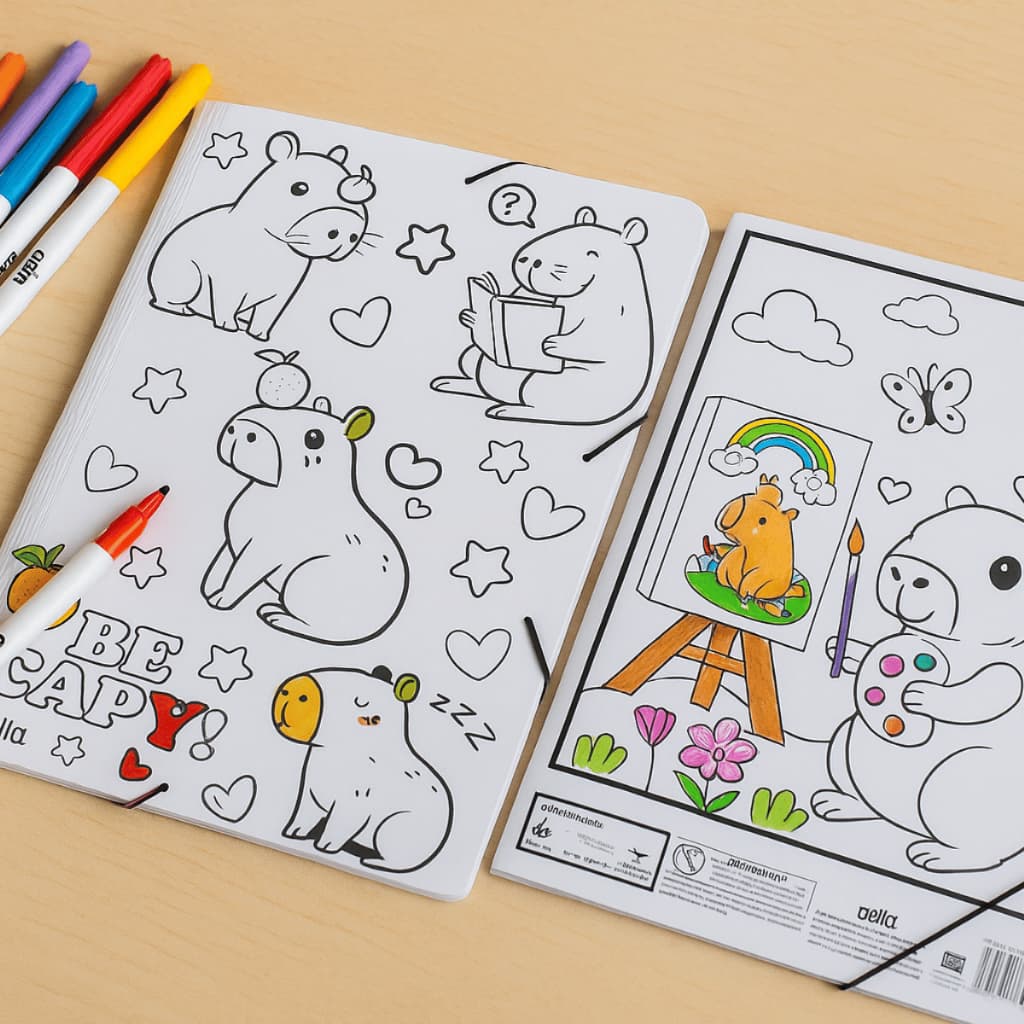 Pasta Escolar  Aba Elástico A4 Capivara para Colorir