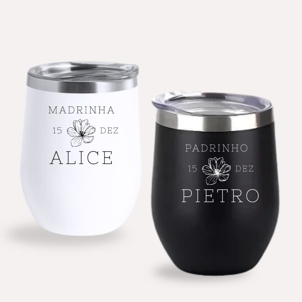 Kit 2 Copos Térmicos Cuia Personalizado Madrinha e Padrinho de Casamento - Memória do grande dia!