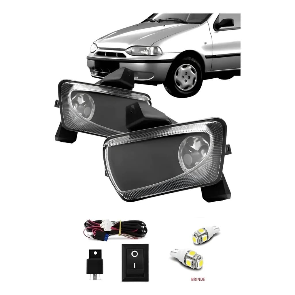 Kit Farol Milha Neblina Palio G1 1996 À 2000 Vidro + Cortesia