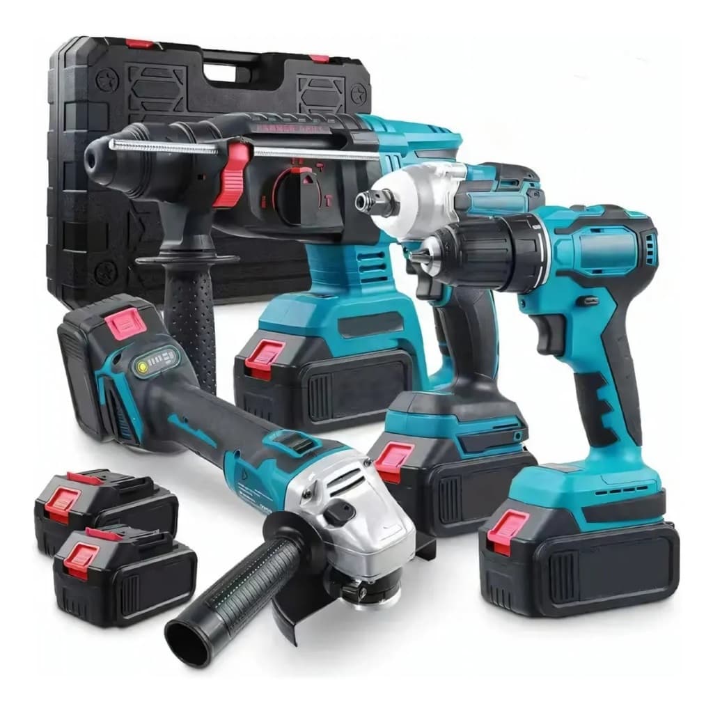 Kit Mala Profissional Furadeira Parafusadeira Lixadeira Martelete Chave de Impacto 2 baterias 21V