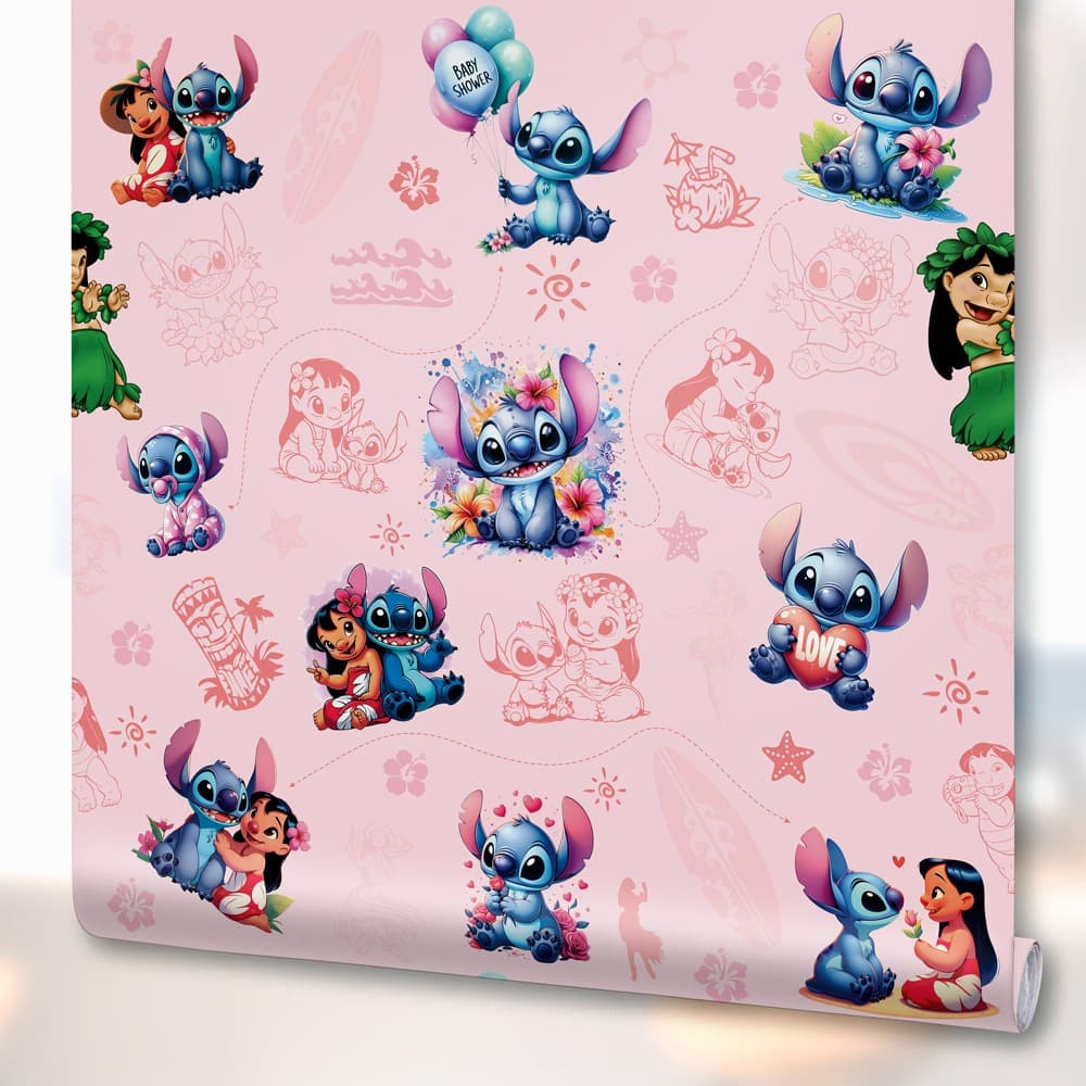 Decoração Infantil Papel de Parede Adesivo Lilo Stitch Disney Adesivo Quarto Menina Sala Lavável