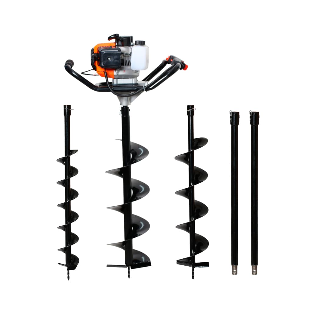 Kit Perfurador de solo a gasolina 52cc com 3 brocas 80x10cm, 80x15cm, 80x20cm e 2 extensor 80cm Marca Tssaper