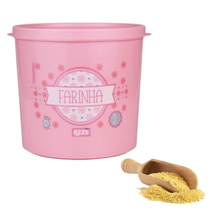 Pote lata Rosa Estampado Farinha  Multiuso 2 Litros Linha Vitagem Azzu