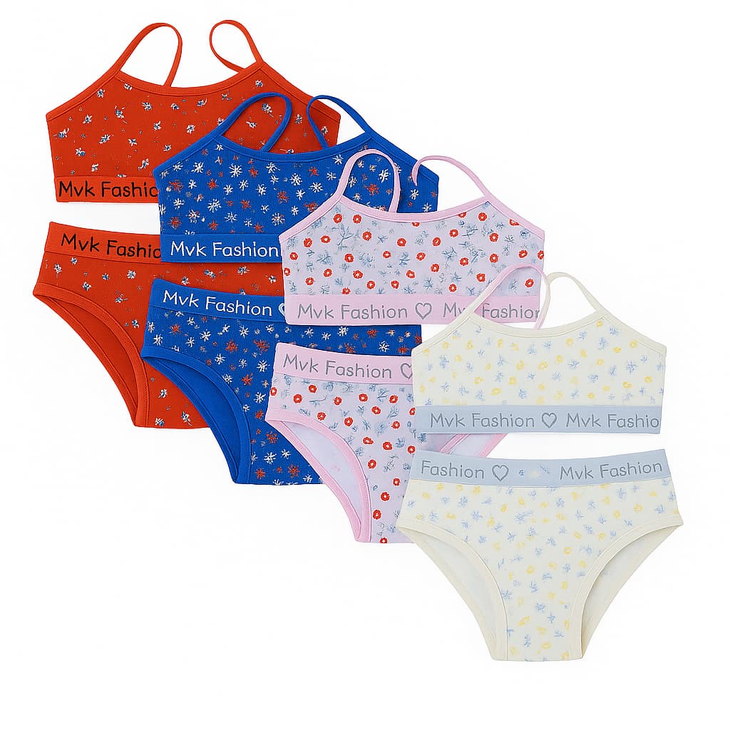 Kit 3 Conjunto Infantil de Sutiã e Calcinha com Estampa