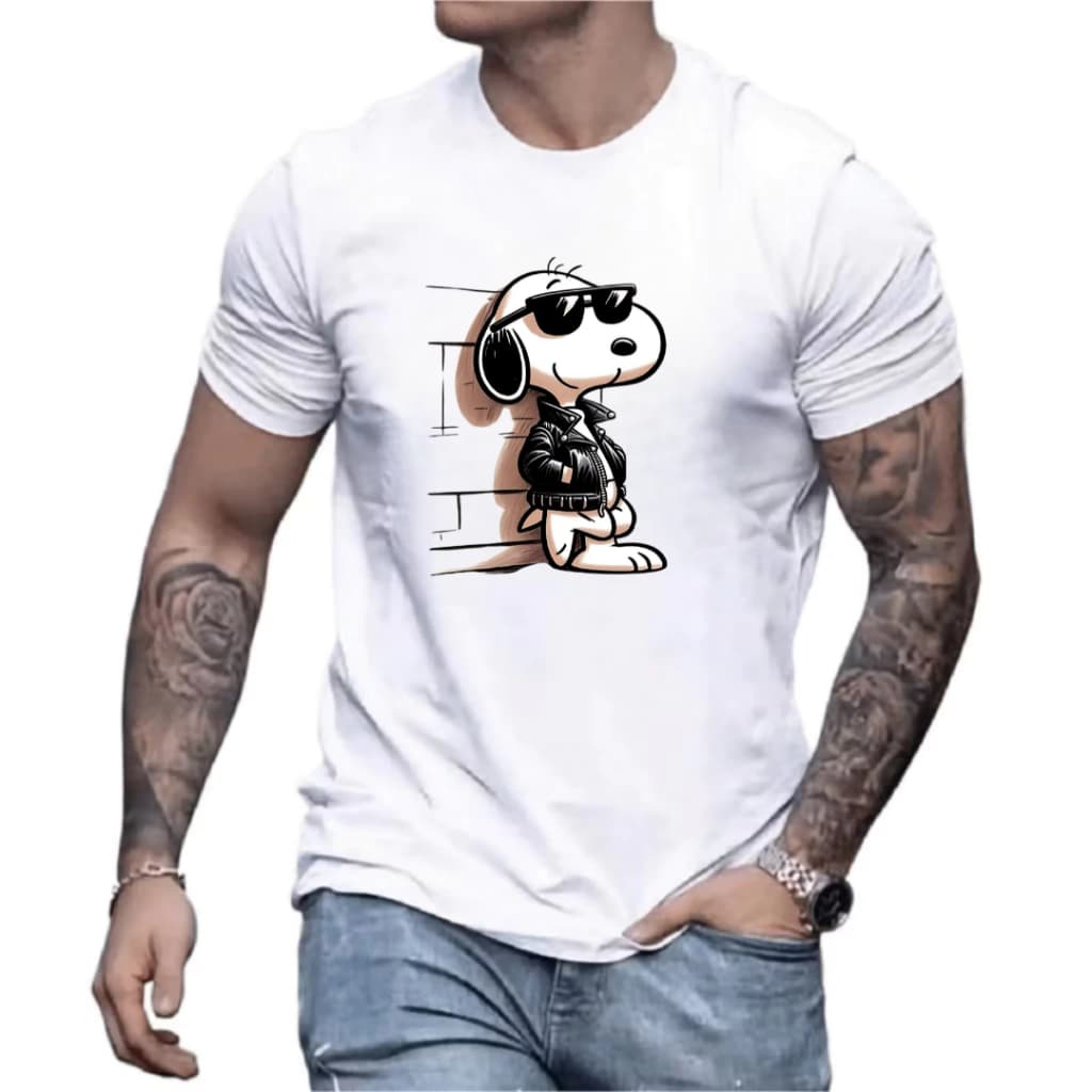 Camiseta Adulto Estampada Unissex Desenho Snoopy de Oculos  Lançamento 2025