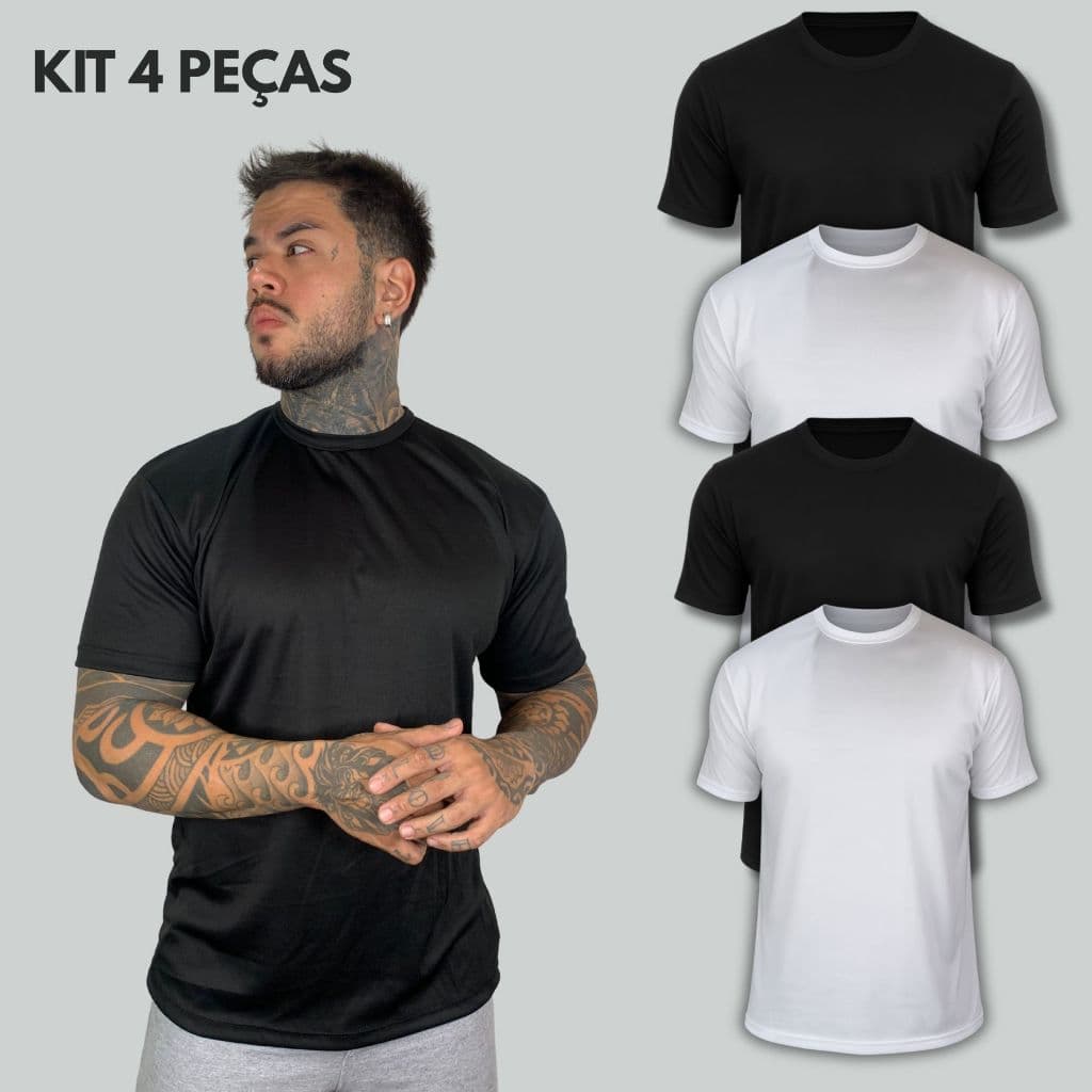 Kit 4 Camisetas Dry Fit Masculinas Performance Treino Corrida Academia