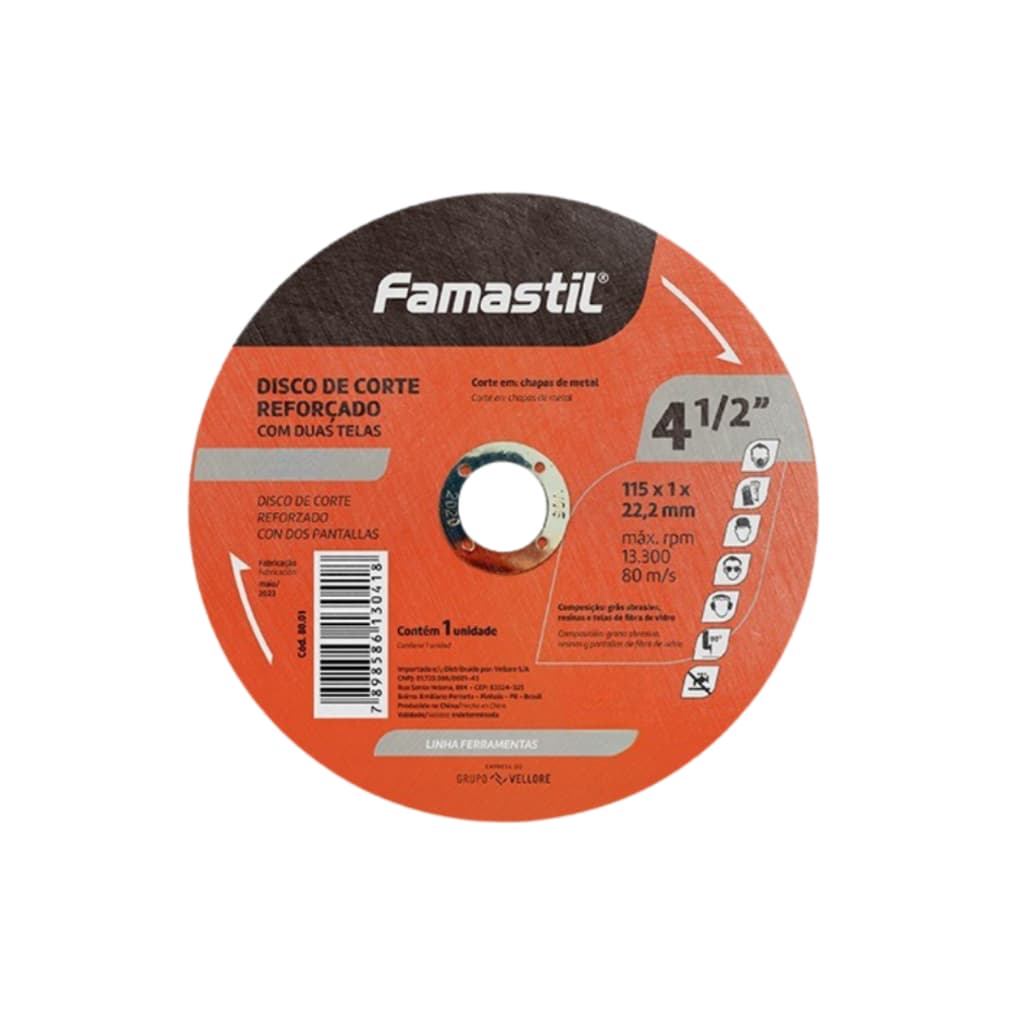 Kit 10 Disco Corte Metal Reforçado 4.1/2 - Famastil