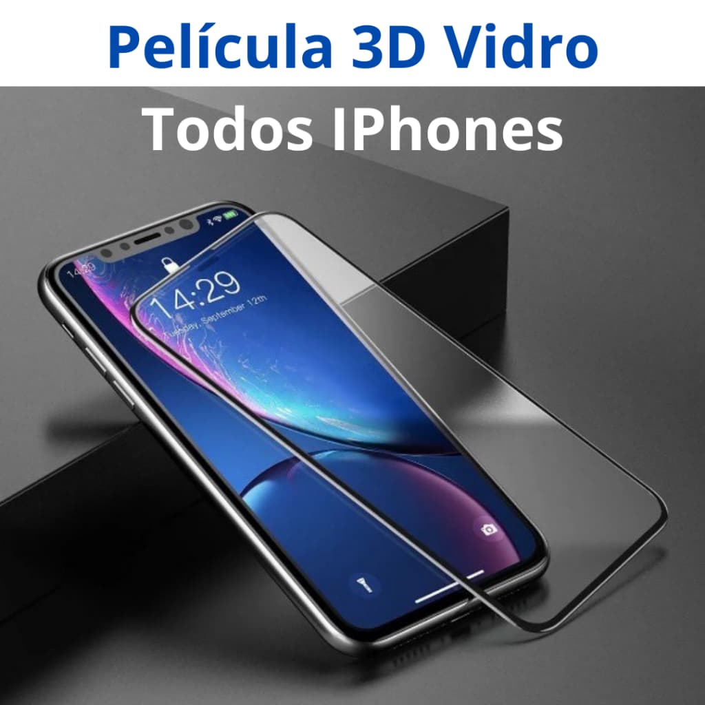 Película de Vidro 3D/9D IPHONE FULL Tela Completa IPhone 14 13 12 11 15 16 XR XS Xs Max 15 Pro Max