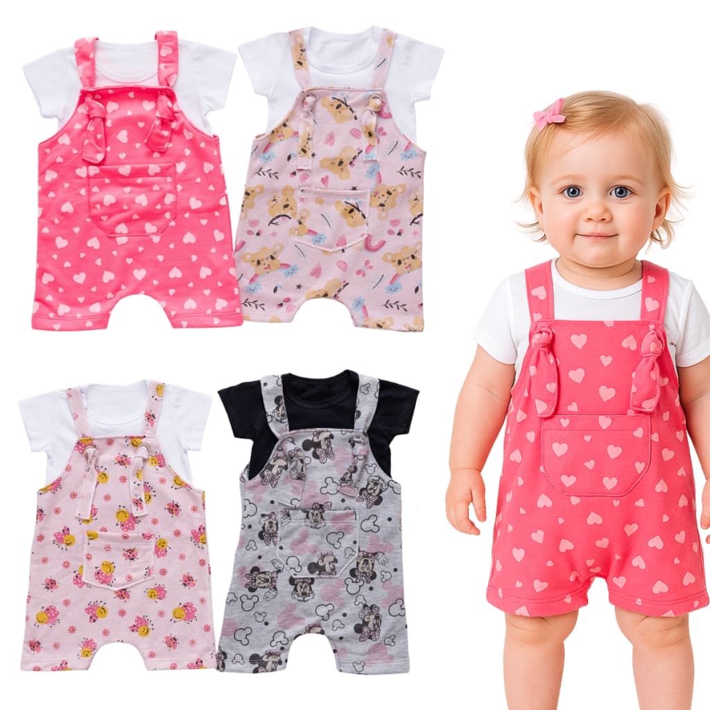 Jardineira Salopete Romper Roupa de Bebe Menina