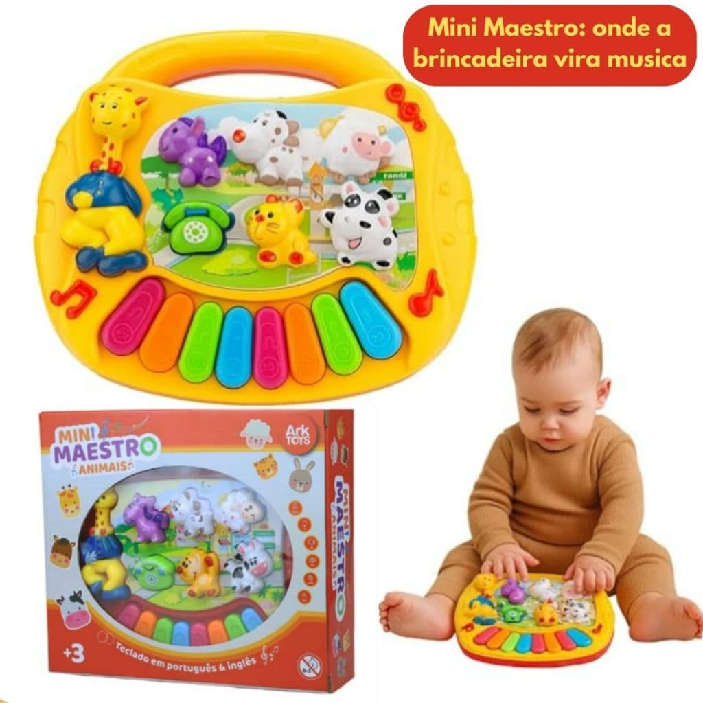Teclado Infantil de Animais com Sons Divertidos, Luzes Coloridas e Música Educativa para crianças