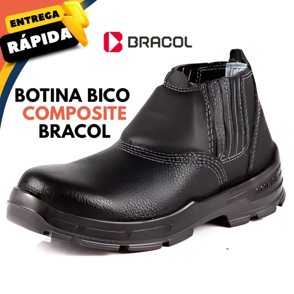 Botina de Segurança Bracol Bico Composite CA 42165 Couro Solado Bidensidade Antiderrapante