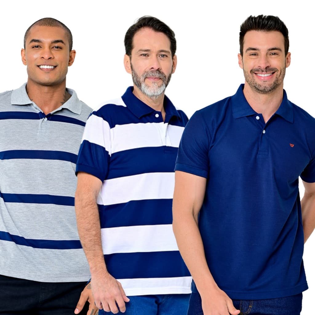 Kit 3 Camisas Gola Polo Masculina Variadas Camisaria Colombo