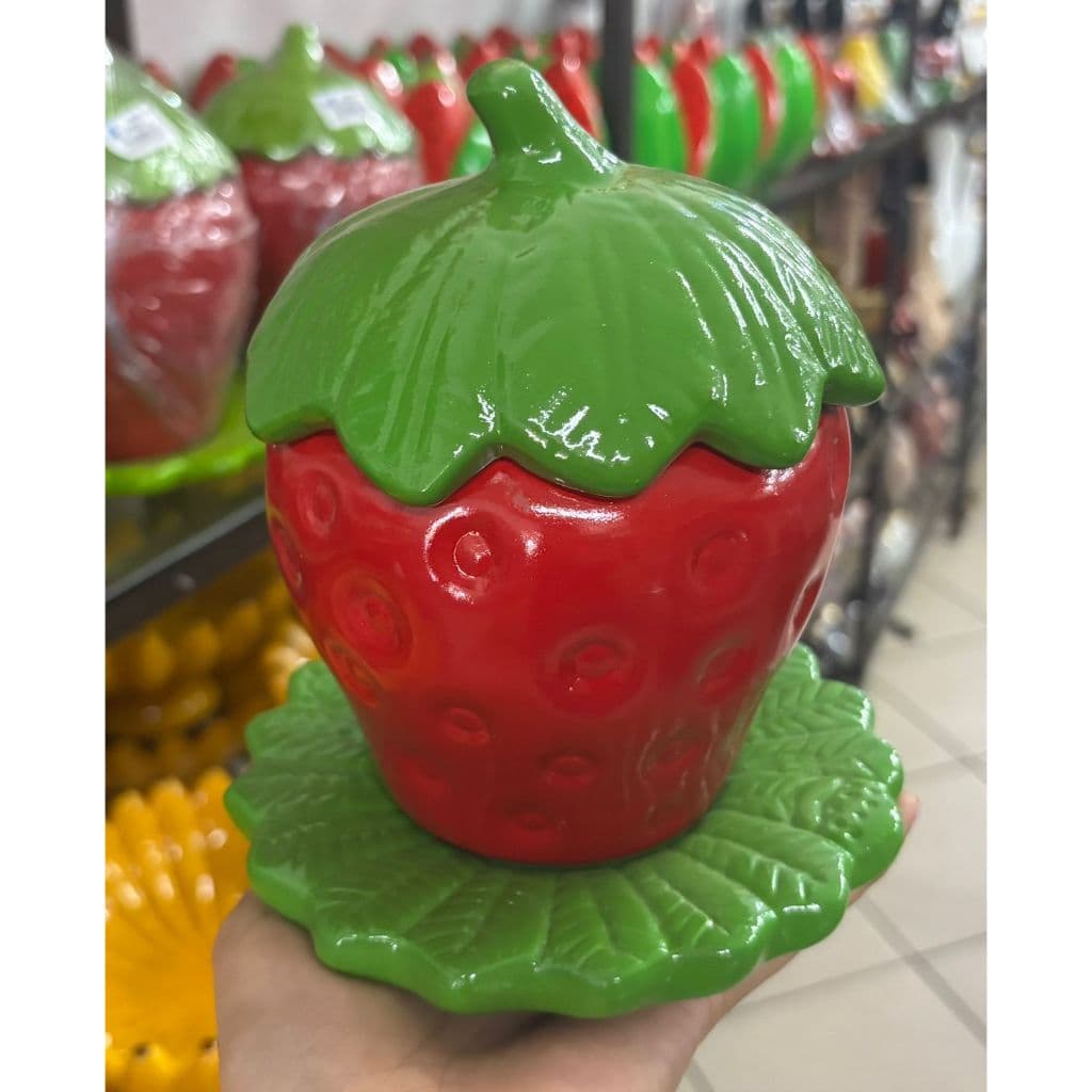 Pote Morango Compoteira Em Cerâmica Doceiro Baleiro Decorativo